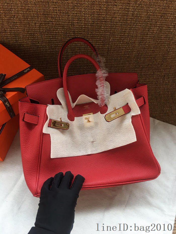 愛馬仕HERMES Birkin 鉑金包 大紅色 進口小牛皮 金銀扣 皮質細膩柔軟 時尚女手提包  tdher1139